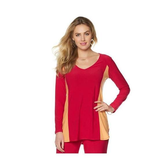 Antthony Tops - Antthony Womens Pullover Color-Block Long Sleeve Top Red/Yellow X-Small Size HSN